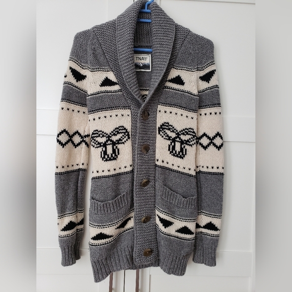 TNA Tops - TNA Grey and Cream Shawl Collar Cardigan from Aritzia